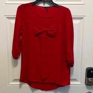 Red Bow Accent Blouse